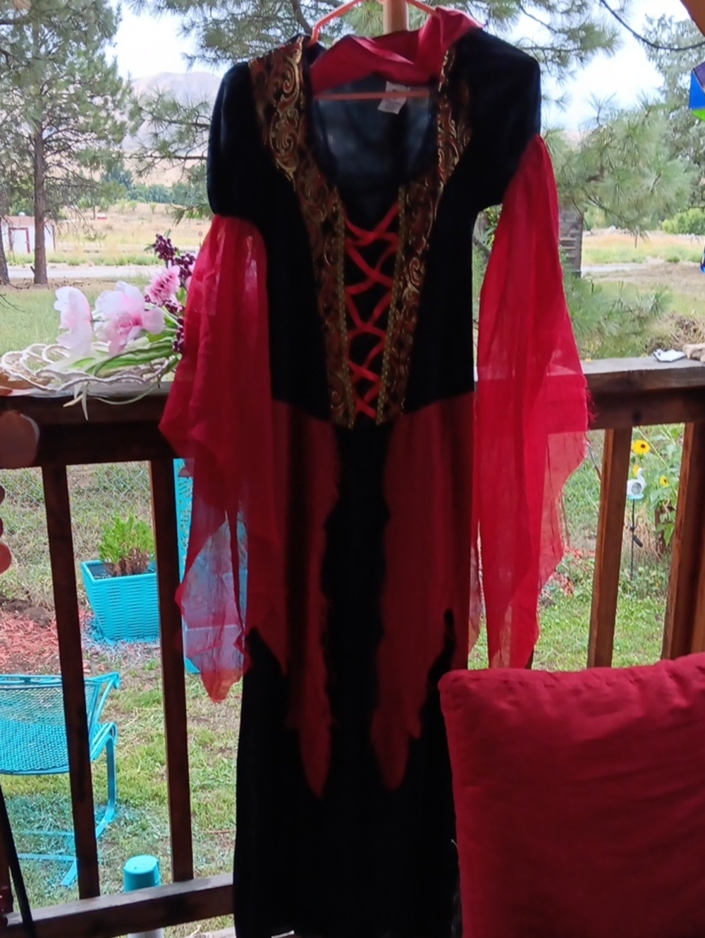 Halloween Women's Red and Black Gothic Lace-Up Dress